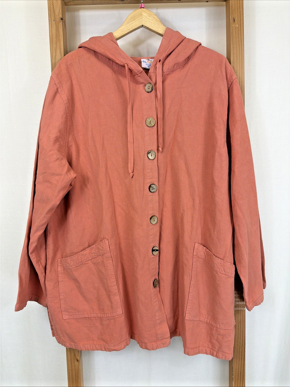 NWT Sea Breeze Peach Button Up Hood Swing Jacket #1399 Size 1X